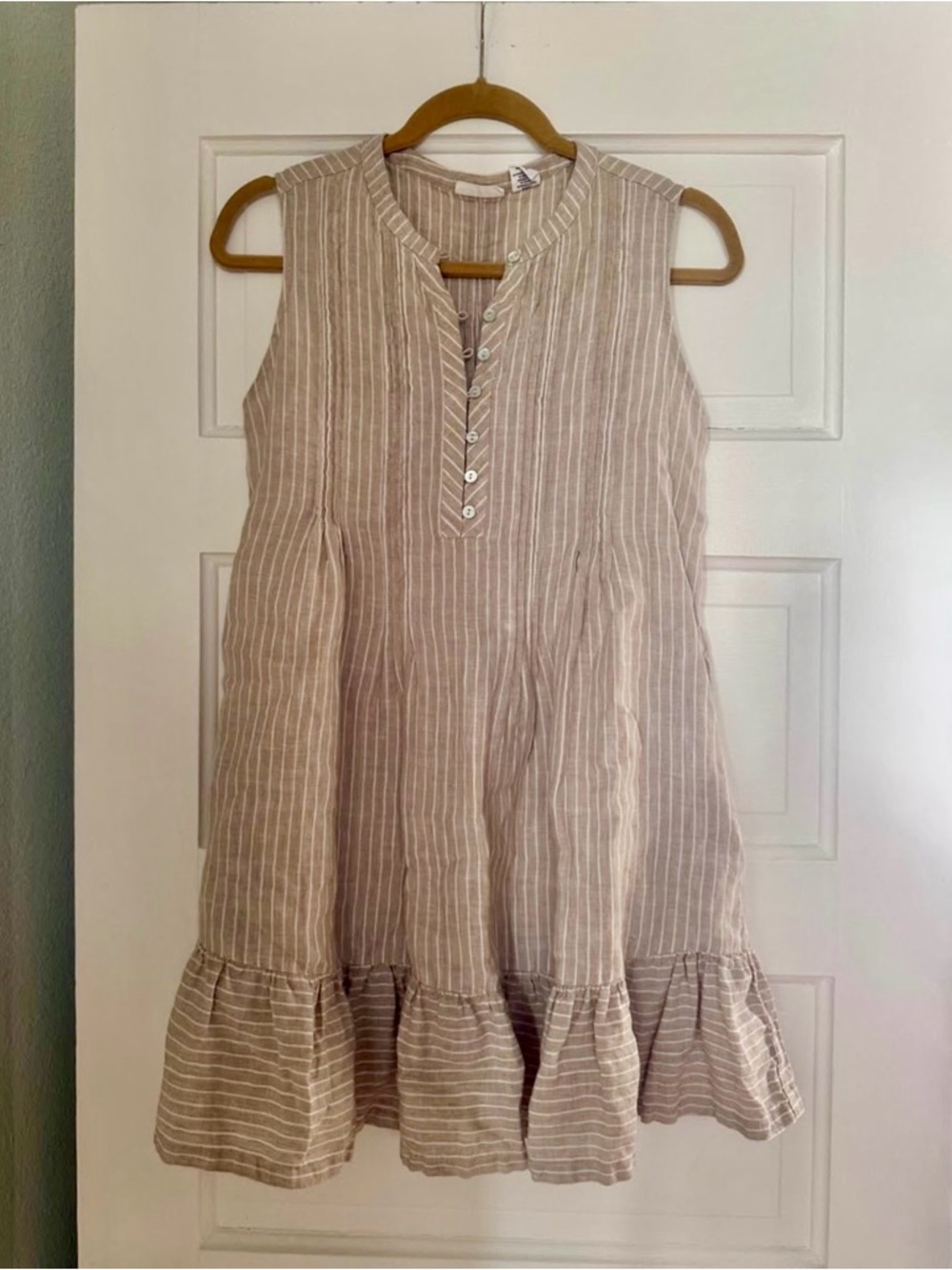 Lucky Brand Beige and White Striped Sleeveless Cotton Dress XS